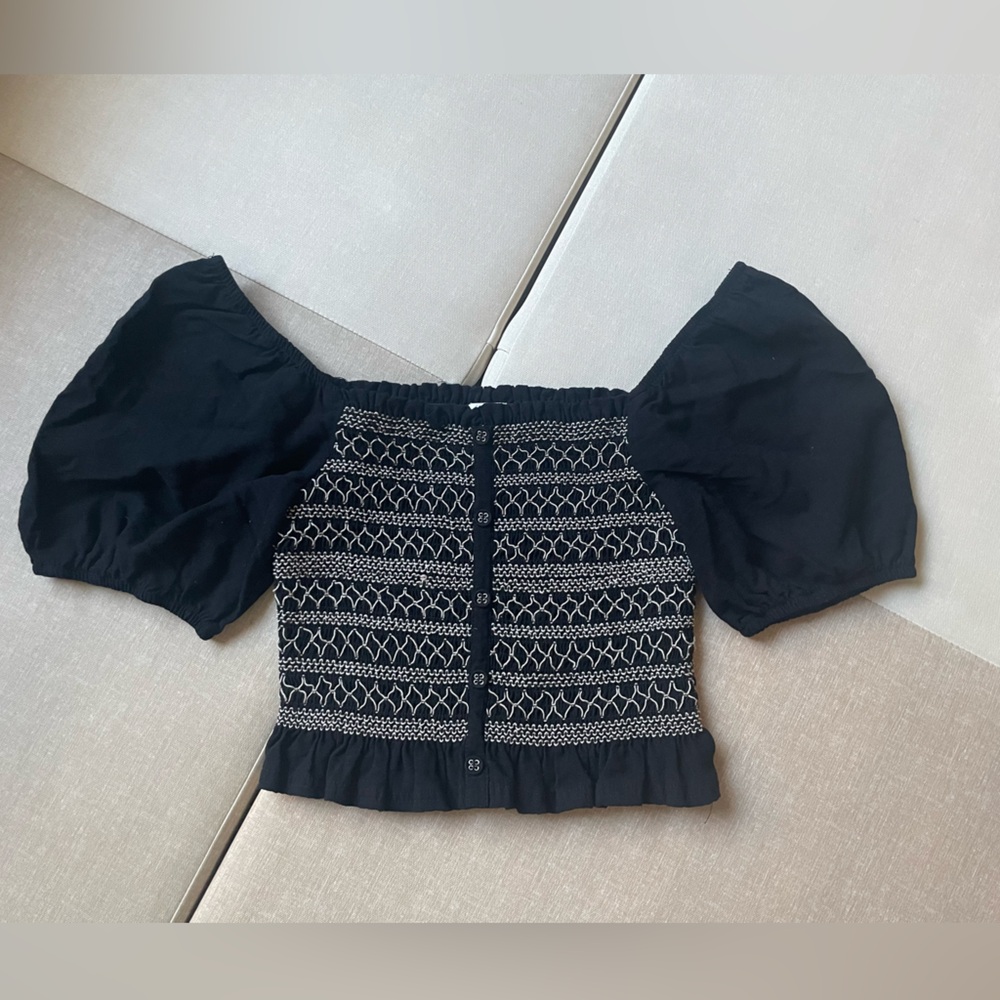 Blue rain Black and White Cropped Blouse Top